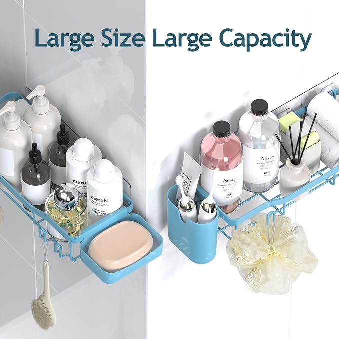 NESOMI Shower Caddy Adhesive Shower Organizer 7-Pack, Rustproof Stainless Steel Bathroom Shelves, Large Capacity No-Drill Rack Storage Accessories with Soap Dish Toothbrush Holder Hooks - Image 9