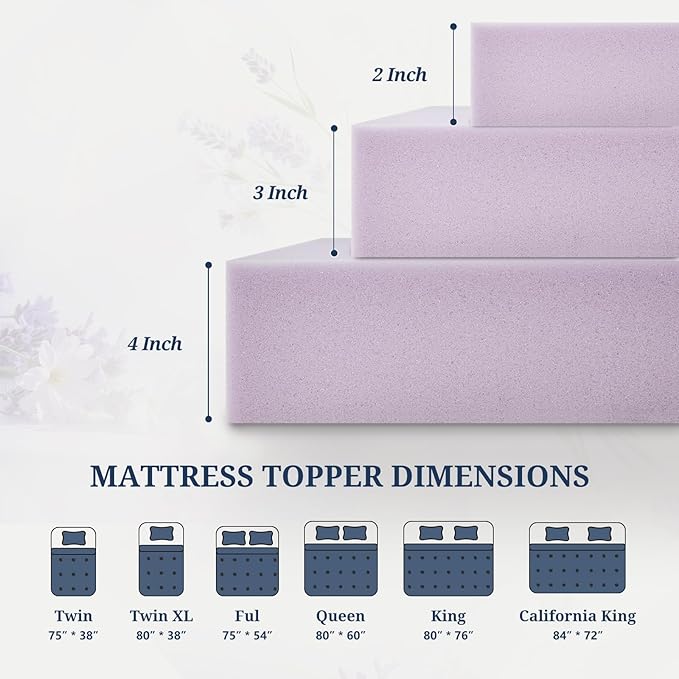 3 Inch Mattress Topper King, Gel Infused Memory Foam Mattress Topper for Pressure Relief, Breathable Bed Topper in a Box, CertiPUR-US Certified, Purple, 76"×80"
