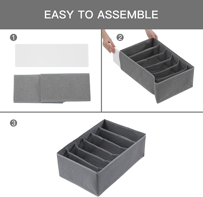 Qozary Jeans Pants Organizer for Closet, 4 Pack Drawer Organizers for Clothing, 6 Grids Wardrobe Clothes Organizer, Jean Organizer for Closet, Deep Drawer, Clothes Organizer for Shirts, Legging - Image 7