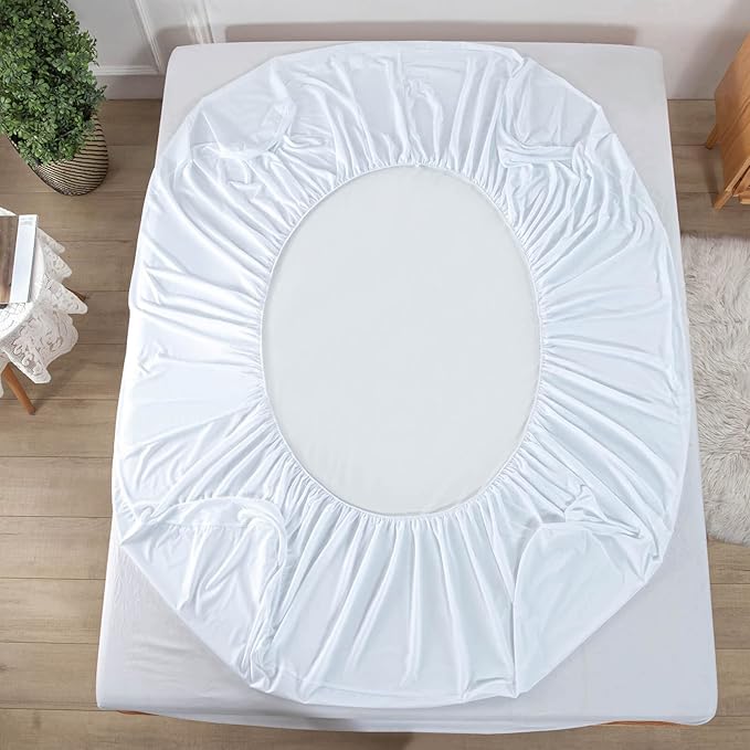 Kingnex Queen Mattress Protector Waterproof Fitted Sheet Style Deep Pocket Mattress Cover with Elastic Skirt