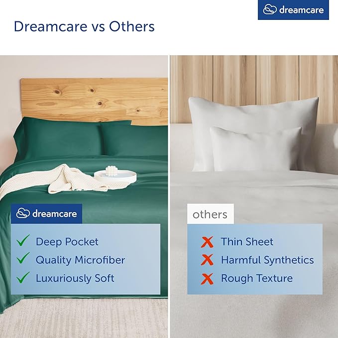 DREAMCARE King Size Sheets Set - 6 pcs Breathable Cooling Bed Sheets - up to 21" Extra Deep Pocket King Sheet Set with Side Pockets Extra Soft 100% Brushed Hypoallergenic Hotel Luxury Bedding -E Green