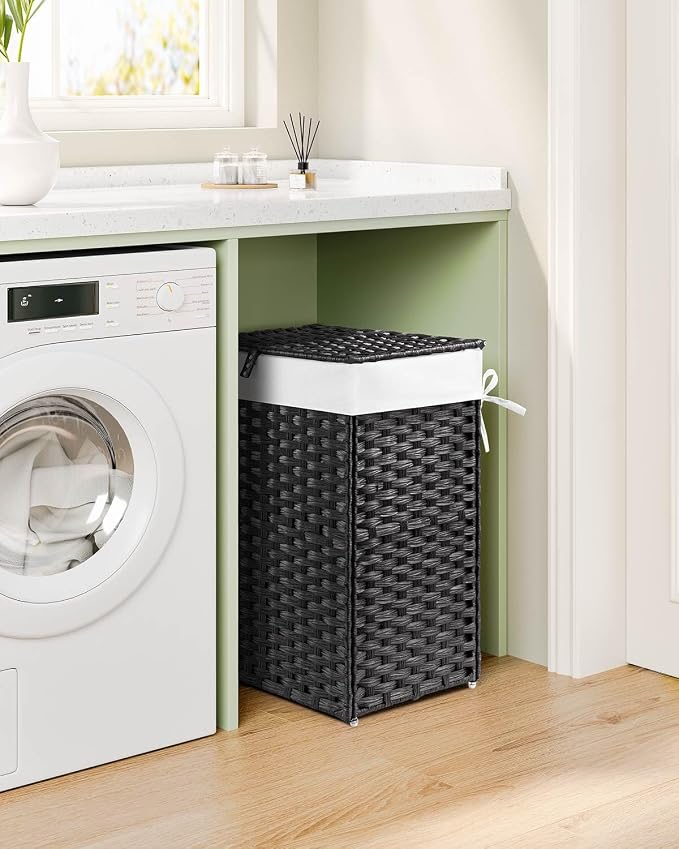 Greenstell Laundry Hamper with Lid, 125L Laundry Basket with 2 Removable Liner Bags & 2 Mesh Bags, Handwoven Synthetic Rattan Clothes Hamper for Clothes, Toys in Bathroom, Bedroom, Foldable, Black - Image 8