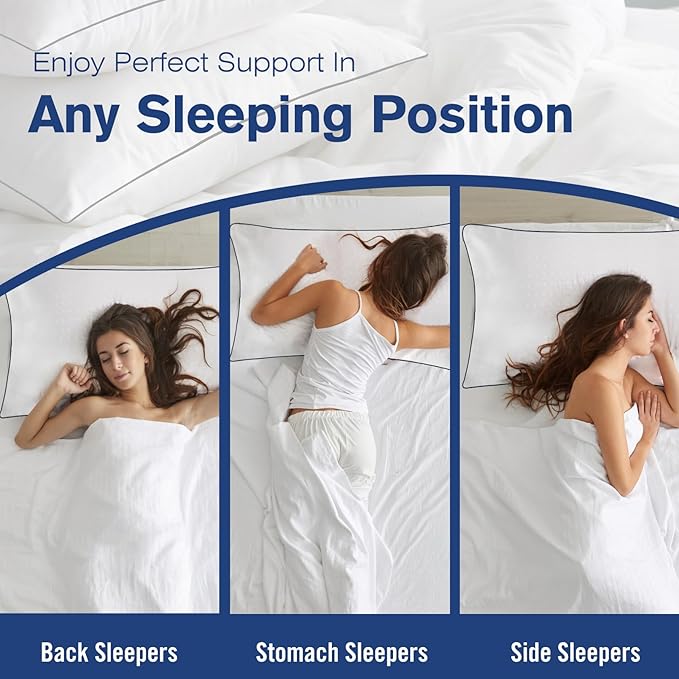 Queen Size Bed Pillows for Sleeping 4 Pack,Luxury Hotel Pillows,Comfortable and Supportive,Machine Washable,Suitable for Stomach,Back and Side Sleepers.