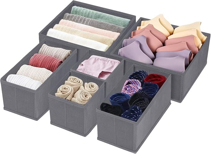 homyfort Dresser Drawer Organizer, Foldable Cloth Storage Box Closet Cube Basket Bins Containers Divider with Drawers for Underwear, Bras, Socks, Ties, Scarves, Set of 6, Grey - Image 9