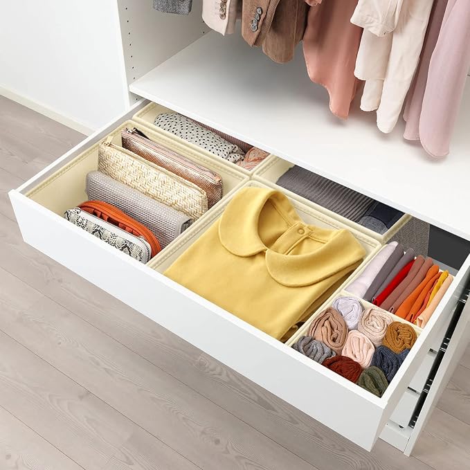 12 Pack Drawer Organizers for Clothing, Foldable Clothes Storage Box Closet Dresser Drawer Organizers Dividers, Bedroom Organization Fabric Bins for Baby Clothes Underwear Sock Bra Ties (Beige) - Image 7