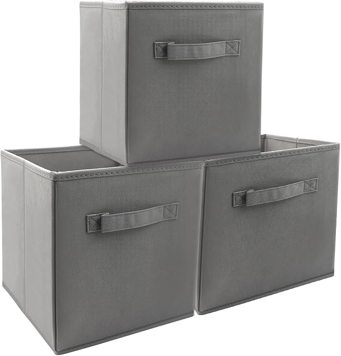 EBIGIC Mini Size 3-Pack Cube Storage Bins 9.0"x7.5"x7.5" Fabirc Foldable Closet Toy Organizer Collapsible Cloth Gray - Image 9