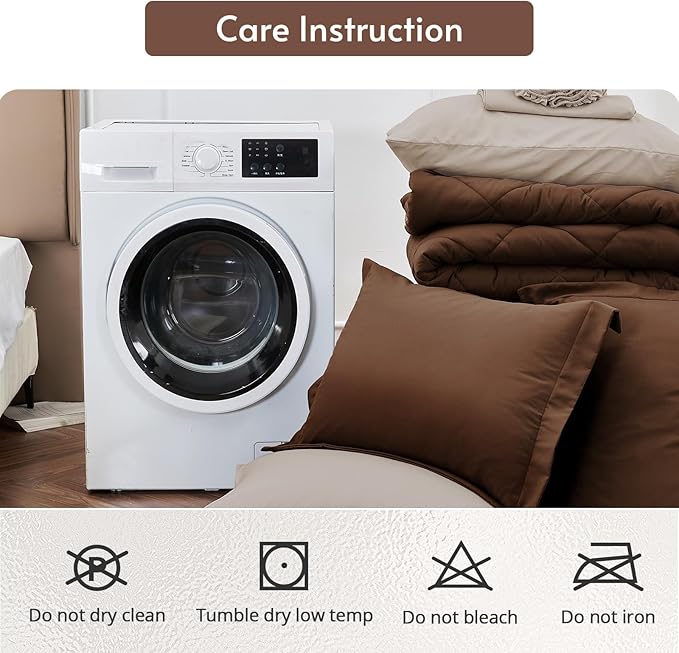 MUXHOMO 5 Pieces Twin XL Comforter Set, Reversible Bed in a Bag Twin XL Size, All Season Bedding Set with Comforter, Flat Sheet, Fitted Sheet, Pillowcases & Shams, Brown & Khaki