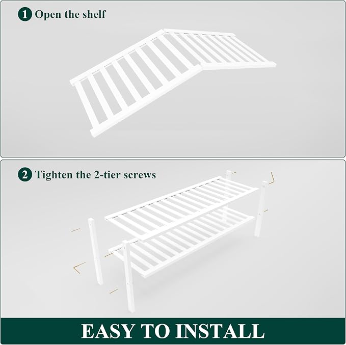 Smiry Bamboo Shoe Rack for Closet, 2 Tier Long Wooden Stackable Shoe Organizer, Free Standing Shoes Storage Shelf for Entryway, Front Door Entrance, White - Image 6
