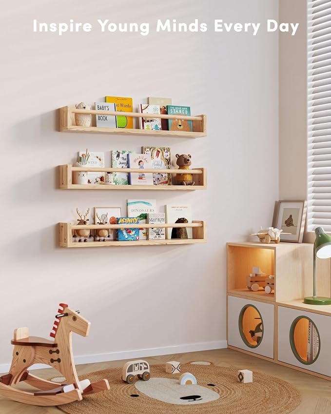 G&W Gruwald Nursery Book Shelves, Set of 3, Wall Bookshelf, Book Shelf for Kids Rooms, Wall Book Shelves for Bedroom Kids, Floating Shelf, Nursery Decor(Wood, 23 Inches) - Image 6