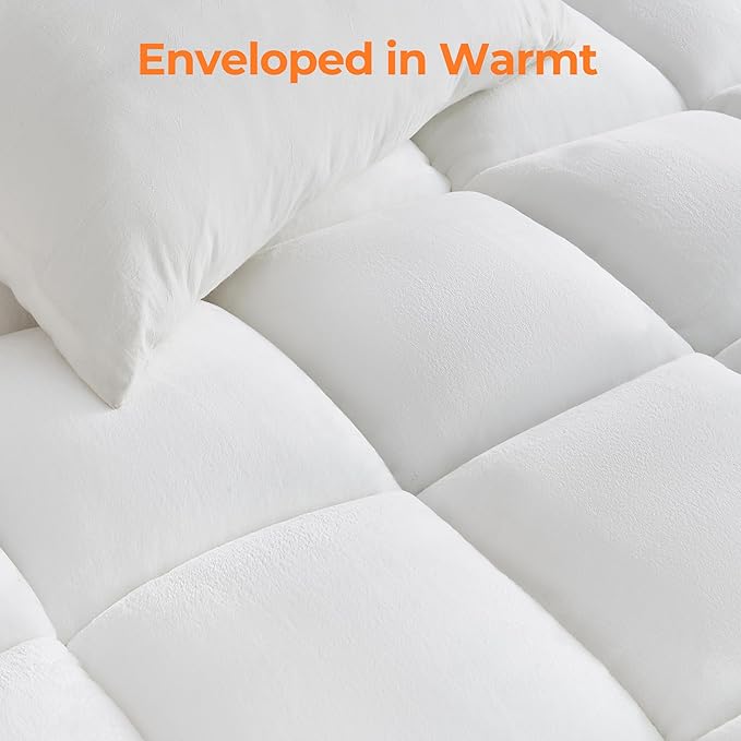 Ultra Soft Coral Fleece California King Size Mattress Topper, No Compression Plush Thick Pillow Top Mattress Pad with Deep Pocket, Winter Warm Cozy Bed Topper Cover for Back Pain Relief