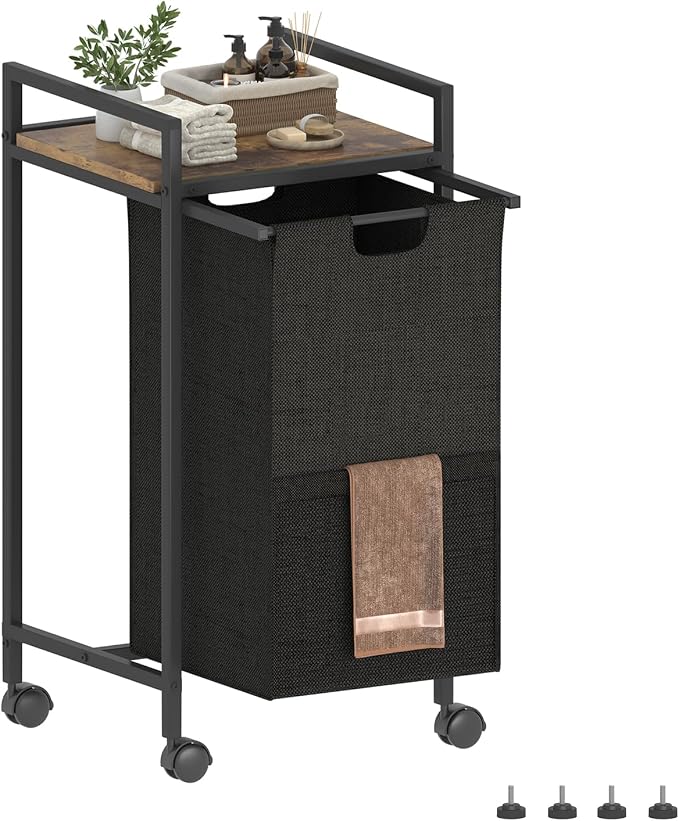 Laundry Hampers,Laundry Basket, Laundry Sorter with Top Shelf & Removable Washable Bags & Side Pockets for Laundry Room organization, Bathroom and Dorm, Rustic Brown and Black - Image 9