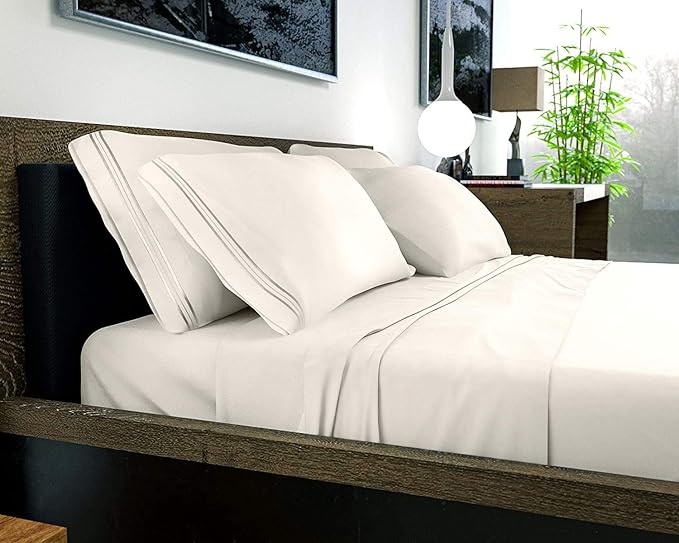 DREAMCARE King Size Sheets Set - 6 pcs Breathable Cooling Bed Sheets - up to 15" Deep Pocket King Sheet Set with Side Pockets - Extra Soft 100% Brushed Hypoallergenic Hotel Luxury Bedding - Ivory
