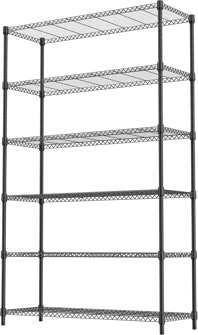 M MZG 6 Tiers Storage Shelves Load 2100LBS, Metal Shelving Wire Metal Shelving Unit Shelves for Storage Adjustable Garage Shelving for Pantry Kitchen Garage Black 17.7" D x 47.3" W x 82.4" H - Image 7
