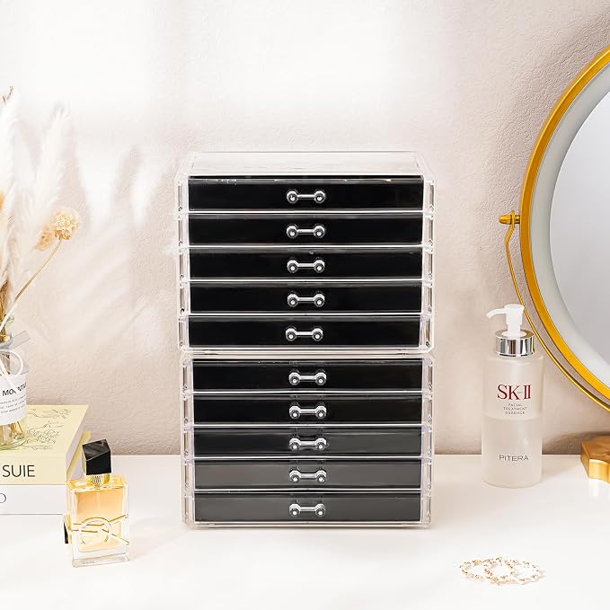 ProCase Earring Holder Organizer Jewelry Box with 10 Drawers, Acrylic Clear Earring Case with Adjustable Velvet Trays for Women - Black,10 Layers - Image 7