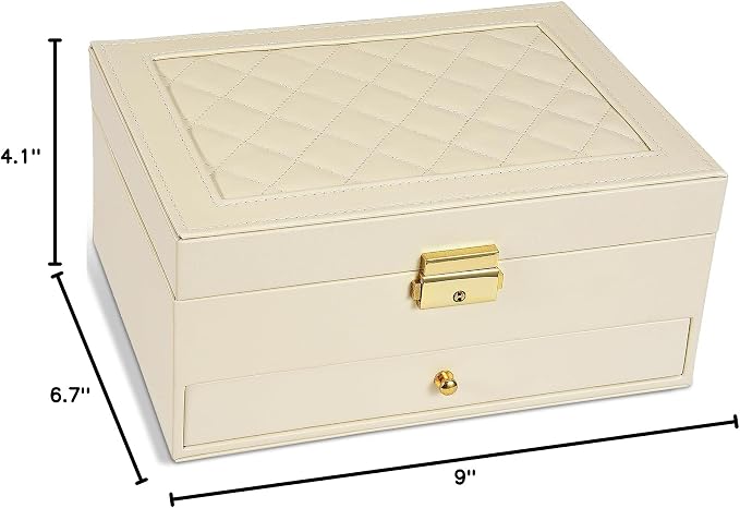 GUOER Jewelry Box for Women Girl Wife - Large PU Leather Jewelry Organizer Storage Case with Two Layers Display for Earrings Bracelets Rings Watches (Apricot) - Image 6