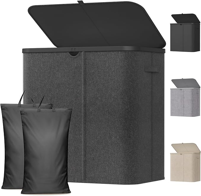 Lifewit 145L Large Laundry Basket with Lid, Laundry Hamper with Plastic Handles and Removable Bag, Foldable Tall Dirty Clothes Hampers for Laundry for Laundry Room, Bedroom, Bathroom, Dorm, Dark Gray by Lifewit
