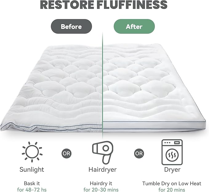 BDEUS King Mattress Pad, Four Leaf Clover Soft Mattress Protector Cover with 21" Deep Pocket for Back Pain Relief, 3D+7D Down Alternative Fill Overfilled, White
