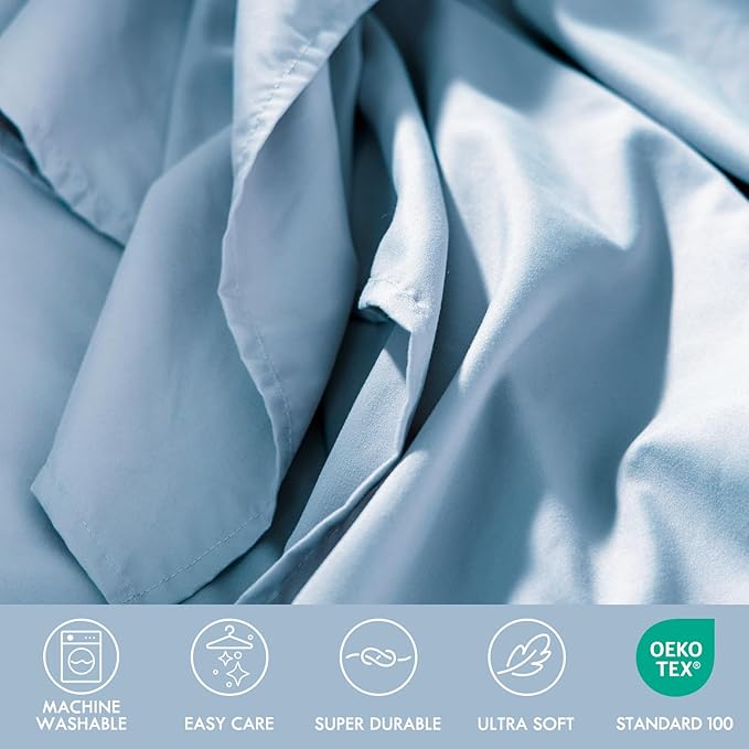 ClevaHome King Size Sheet Set - 6 Piece Soft Breathable Luxury Bed Sheet Set - Shrinkage & Fade Resistant Embroidered Bedding Sheet with Deep Pocket, 2 Extra Pillowcases (King, Chambray Blue)