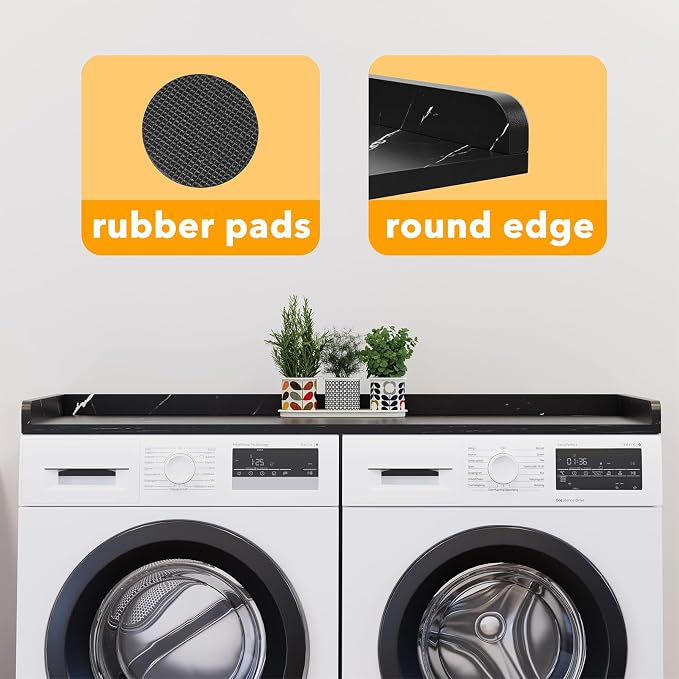 SpaceAid Washer Dryer Countertop, Laundry Wood Shelf Topper with Edge, 54" Width x 27.5" Depth Cover Guard Organizer for Washer and Dryer Laundry Hamper Counter Storage Organization (Black Marble) - Image 7