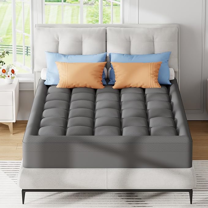 ELEMUSE Dual Layer 3 Inch Memory Foam Mattress Topper King, 2 Inch Cooling Gel Memory Foam Plus 1 Inch Down Alternative Pillowtop Mattress Pad with Cooling Cover, Soft Comfort Support, Grey