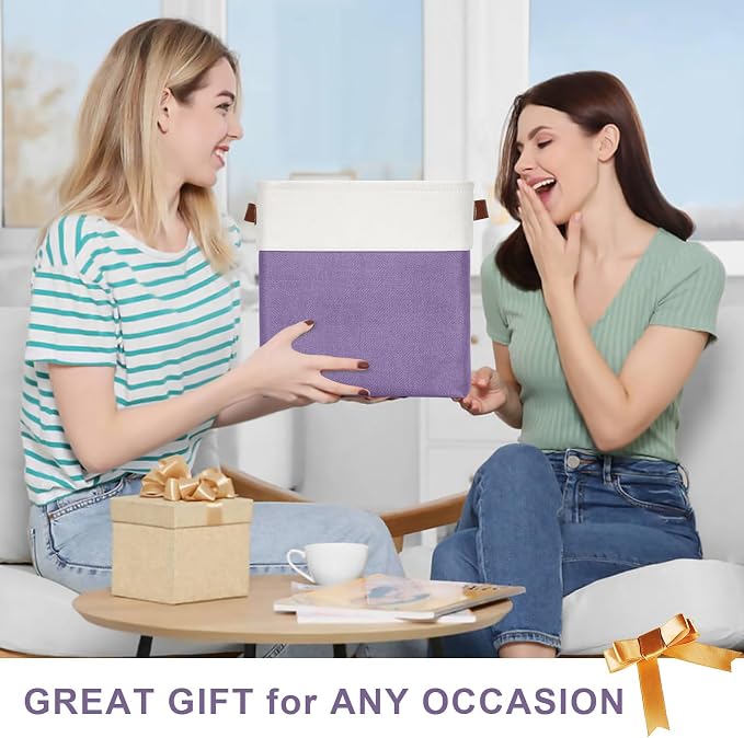 Bagnizer Collapsible Fabric Storage Cubes 11x11 Cube Storage Bins, 4 Pack Closet Baskets Box with Handles for Organizing, Shelf, Toys, Clothes, Home, Office, Nursery (Purple&White) - Image 7