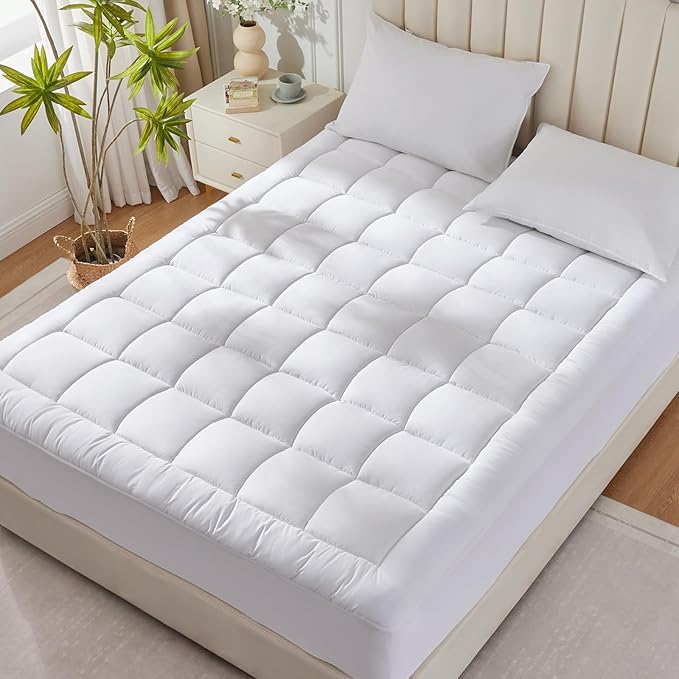 CozyLux California King Size Mattress Pad Pillow Top Cotton Cooling Mattress Topper 8-21" Deep Pocket Mattress Cover Quilted Fitted Cooling 450GSM Mattress Protector (72x84 inch,White)