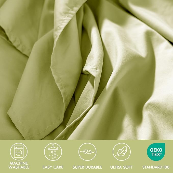ClevaHome Twin Size Sheet Set - 4 Piece Soft Breathable Luxury Bed Sheet Set - Shrinkage & Fade Resistant Embroidered Bedding Sheet with Deep Pocket, 2 Extra Pillowcases (Twin, Leaf Green)