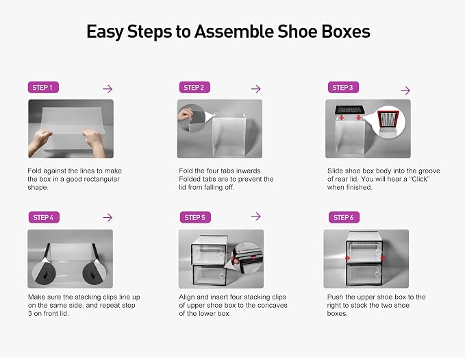 Kuject X-Large Shoe Storage Boxes Organizers Clear Plastic Stackable 12 Pack, Shoe Rack & Holder Substitute, Sneaker Containers, Toy Storage Organizer Bins for Entryway, Closet, Under Bed, Purple - Image 8
