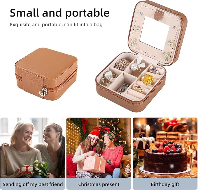 KElofoN Travel jewelry case Travel jewelry box Travel Jewelry Organizer Small Jewelry Organizer Box for Girls Women with Mirror (5-coffee) - Image 6