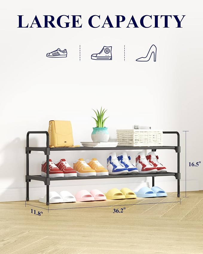Kitsure Shoe Rack for Closet, Sturdy and Long-Lasting Shoe Shelf, Shoe Rack for Entryway, Personalized DIY Shoe Organizer, Shoe Rack Organizer for Space-Saving, 36.2" x 11.8" x 16.5", Black - Image 2