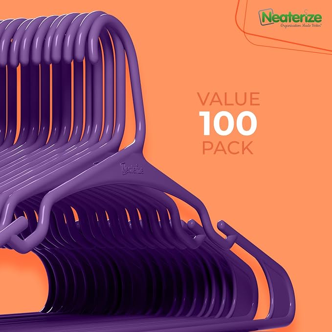 NEATERIZE Clothes Hangers Plastic 100 Pack for Adults - Plastic Hangers, The Perfect Coat Hanger and Space Saving Clothes Hangers for Closet - Purple Hangers - Image 7