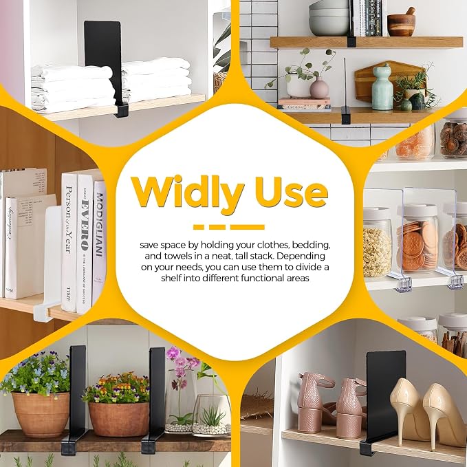 JOY DECOR 2 Pack Acrylic Matte Black Shelf Dividers for Closets Organizer and Storage Adjustable Vertical Wood Shelf Closet Separators for Clothes,Book,Bags in Bedroom and Kitchen - Image 8