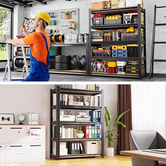 2Pack Storage Shelves, 2500lbs Garage Shelving,Adjustable Heavy Duty Shelving Unit,5T Tall Garage Shelves,Wood Metal Standing Shelf Units,Utility Rack for Kitchen 71.2''H*31.5''W*13.8''D - Image 7