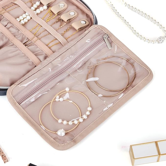 BELALIFE Travel Jewelry Organizer, Portable Jewelry Storage Case for Earrings, Rings, Necklaces, Bracelets, Blue-Gray - Image 7
