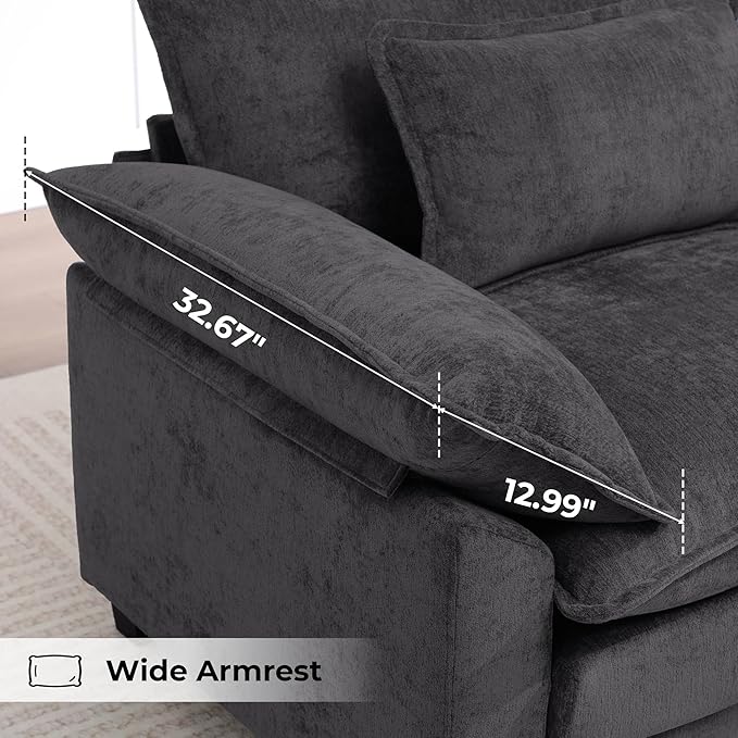 Oversized Accent Chairs Set of 2,Modern Chenille Cloud Sofa Chair with Deep Seat,Upholstered Armchair with Extra Thick,Comfy accent chairs Reading Chairs for Living Room Bedroom Apartment Darkgrey