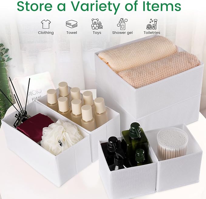 Criusia 16 Pack Underwear Drawer Organizer, Drawer Organizer Clothes, Foldable Cloth Storage Box Closet Dresser Drawer Divider Organizer for Clothes, Scarves (White) - Image 7
