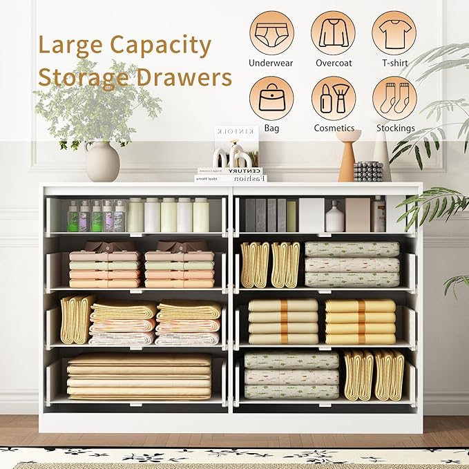 8 Drawer Dresser and Nightstand Sets for Bedroom, 3 Pcs Bedroom Set,Night Stand Set of 2 & 8 Drawer Dresser with Gold Handles, Modern Wood Chest of Drawers Storage Cabinet Set, White