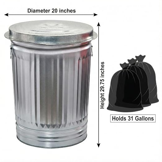 31 Gallon Galvanized Steel Trash Can with Lid - Heavy Duty Outdoor Metal Garbage Bin for Pet Food, Seed & Charcoal Storage - Rodent Proof, Weather Resistant & Rust Free - Image 8