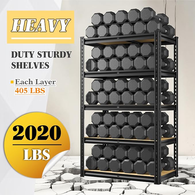 Set of 2 Storage Shelves 5 Tier Garage Shelving Heavy Duty Metal Shelving 2020LBS Adjustable Metal Shelf 59.8" H Pantry Shelf for Garage Pantry Closet Kitchen Basement 28"W x 12"D x 59.8"H,2 Pack - Image 9