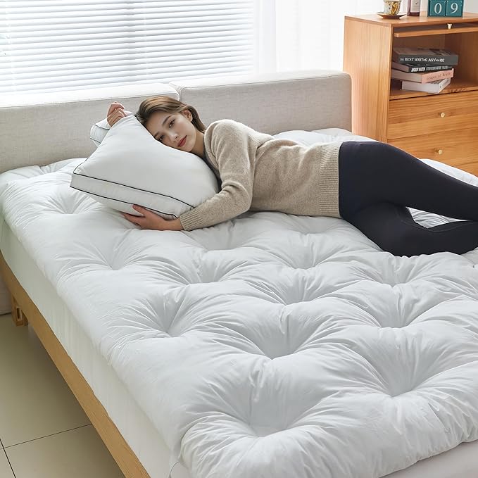 WhatsBedding 3 Inch Feather Bed Mattress Topper, Duck Feather MemoryFoam Bed Topper,Soft Fluffy Supportive Pressure Relief Mattress, Full