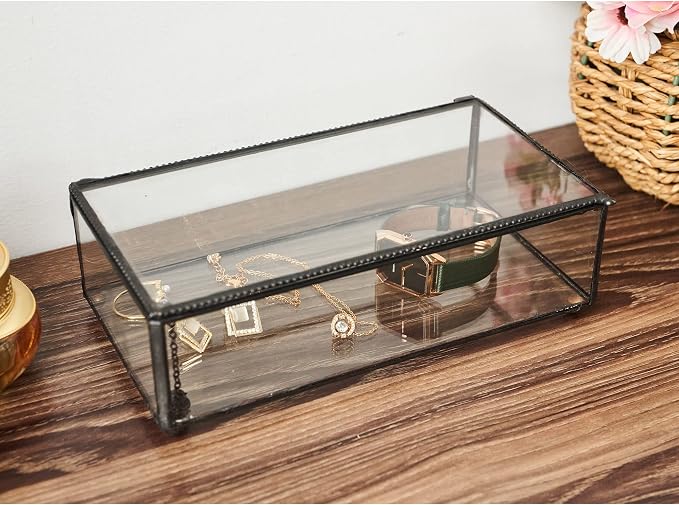 Vintage Glass Jewelry Box Keepsake Box with Hinged Lid, Great for Storage Trinket/Jewelry/Card/Photo, Black Decorative Box for Dresser-15612EX - Image 6