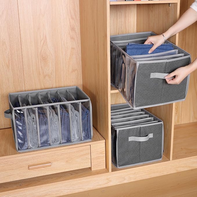 Zilink Upgraded Wardrobe Clothes Organizer with Support Board Clear Pant Organizer for Closet with 7 Grids Jeans Storage Organizer for Closet for Jean Pant Sweater Legging T-Shirt, 6 Pack - Image 6