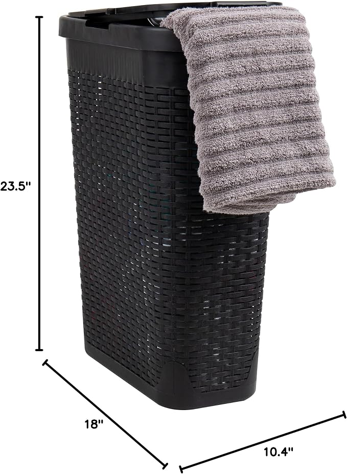 Mind Reader Slim Laundry Hamper with Lid, 40L Clothes Basket, Narrow Tapered Design with Ventilated Cutout Pattern, Plastic, Black - Image 8