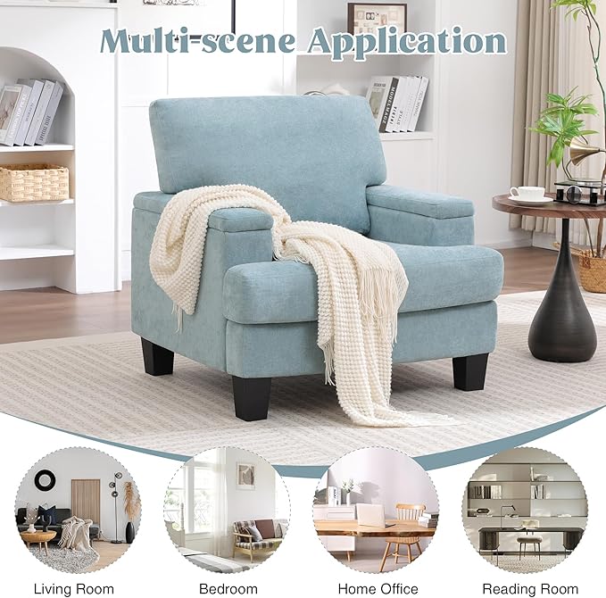Oversized Accent Chair Set of 2 with Storage Armrest, Modern Upholstered Reading Living Room Chairs, Comfy Large Armchair, Fabric Single Sofa Chair for Bedroom (Green)
