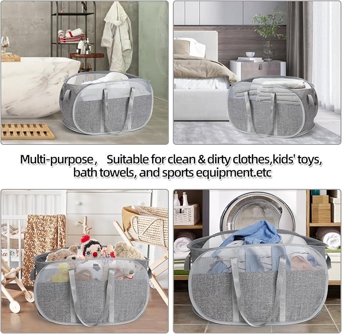 100L Collapsible Laundry Baskets, Tear Proof Pop Up Laundry Hamper with Dual Handles, Large Foldable Laundry Basket, Easy to Carry Laundry Hamper for Home, Laundry Room, Bedroom, Dorm, Travel Grey - Image 8