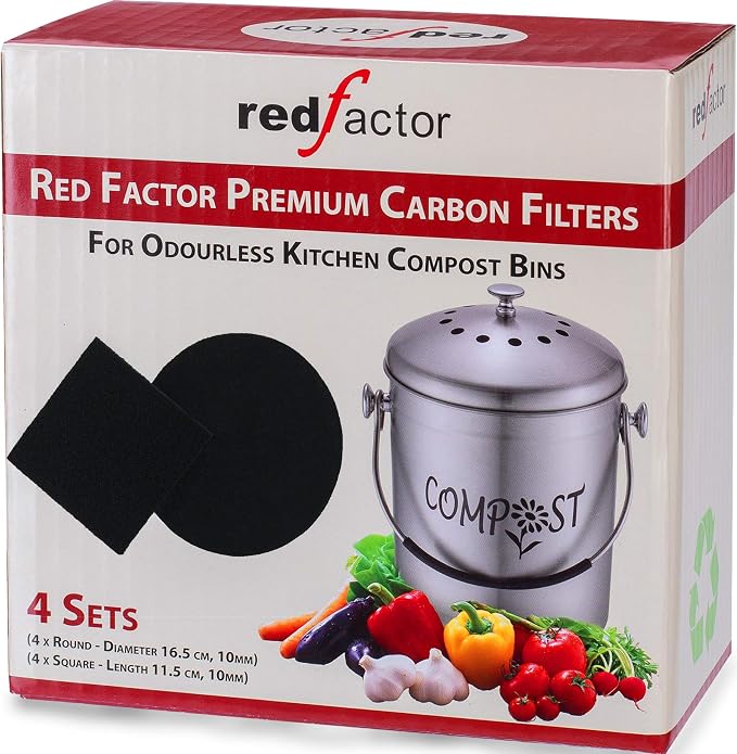 RED FACTOR 8 Pack Extra Thick Charcoal Filters for Kitchen Compost Bins - Activated Carbon Replacement Filters for Odor Free Buckets (4 Round, 4 Square) - Image 5