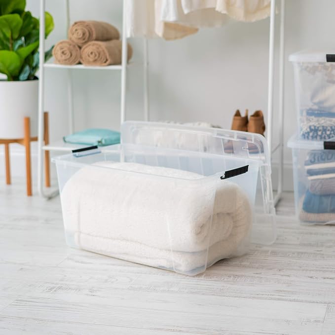 IRIS USA 2-Pack Storage Bins with Lids, 72 Quart, Made in USA Stackable See-Through Organizing Solution Latches Durable Nestable Containers Secure Pull Handle, BPA-Free Plastic - Image 7