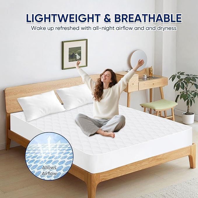 WESLEEPER Mattress Protector Waterproof Mattress Protector Mattress Bed Cover Super Soft Breathable Machine Washable Cover for Home, Bedroom, Hotel (Green, Full)