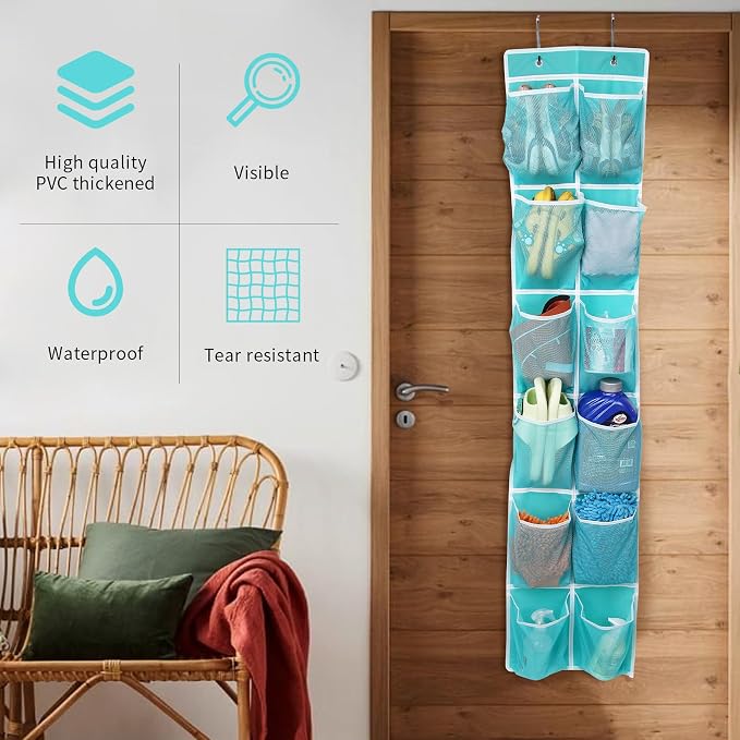 GOMAJI Over the Door Hanging Shoe Organizer, 12 Pockets, Turquoise - Image 7