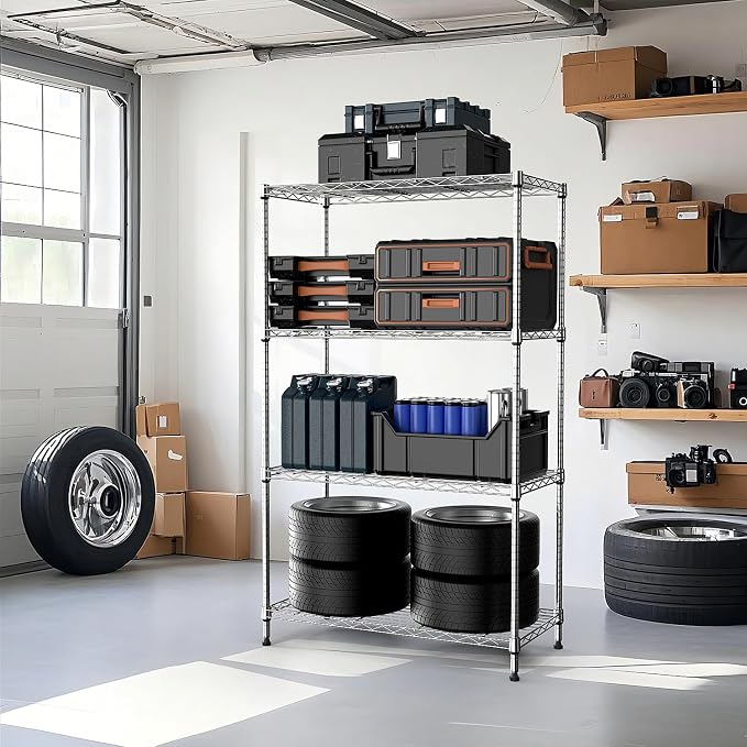M MZG 1000 lbs 4Tier Shelf Metal Storage Shelves Wire Rack Closet Organizers with Wheel for Garage Kitchen Bathroom Laundry Chrome 13.7" D x 29.5" W x 47.2" H - Image 7